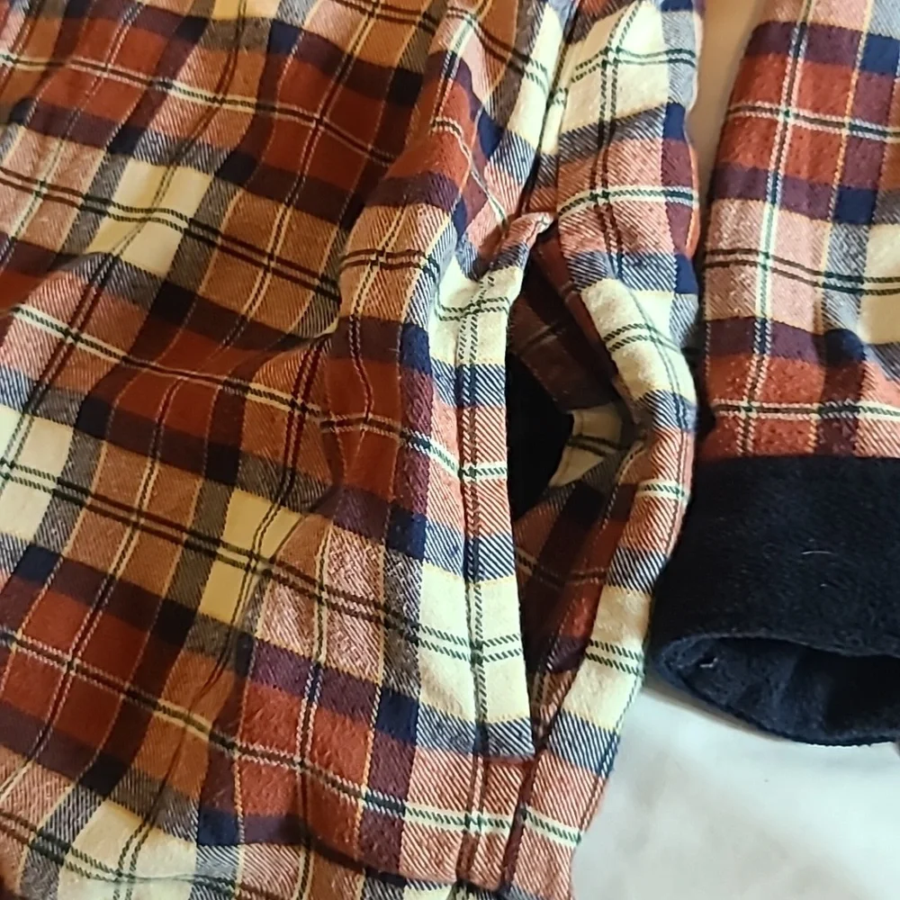 VINTAGE L.L. Bean Shacket Men's Navy Blue Plaid Fleece Line Button Jacket Size L - Picture 4 of 8